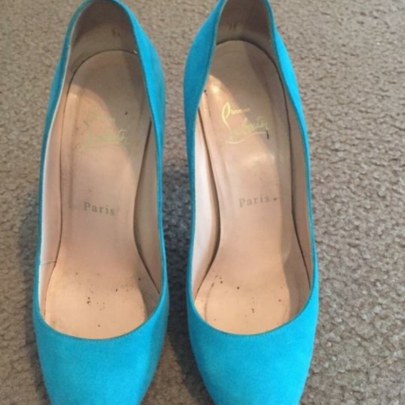 Turquoise Christian Louboutin Suede Heels - Picture 9 of 12